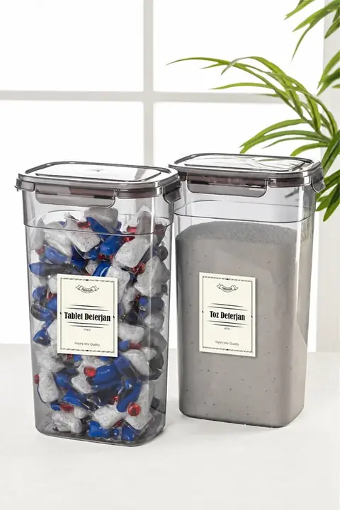 2-Piece Sealed Rectangular Detergent Container Set with Labels, 3.2 L