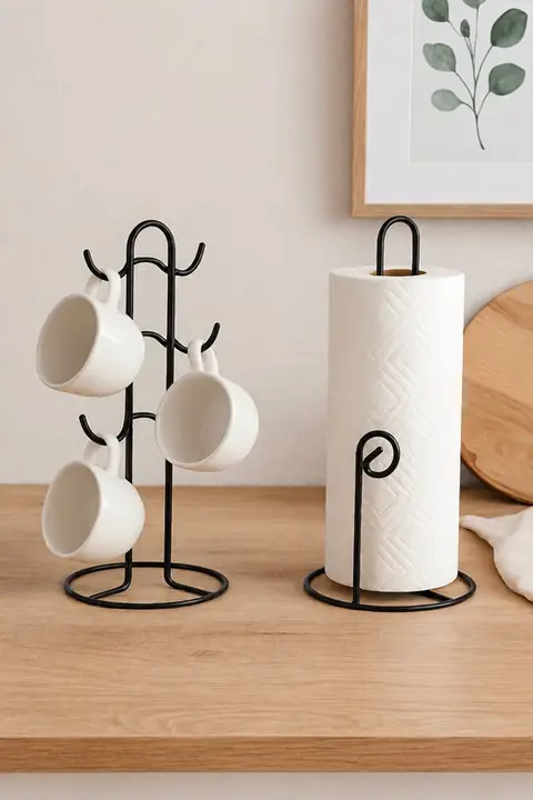 Emerald Metal Countertop Set: Cup Stand & Paper Towel Holder
