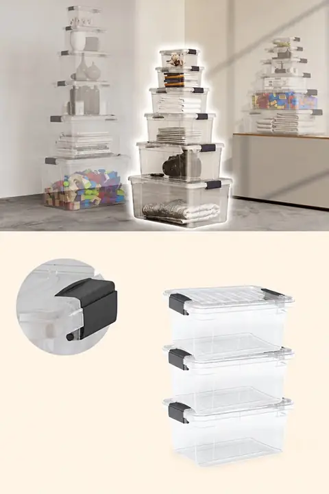 3-Piece Locking-Lid Storage Box Set, 10.5 L