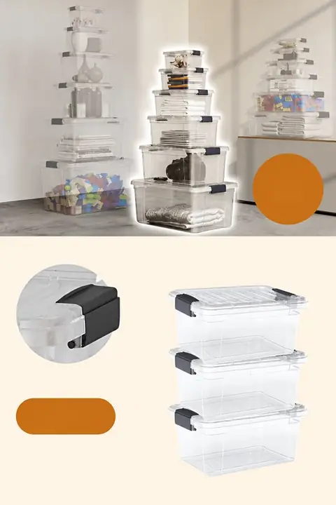 3-Piece Locking-Lid Storage Box Set, 20 L