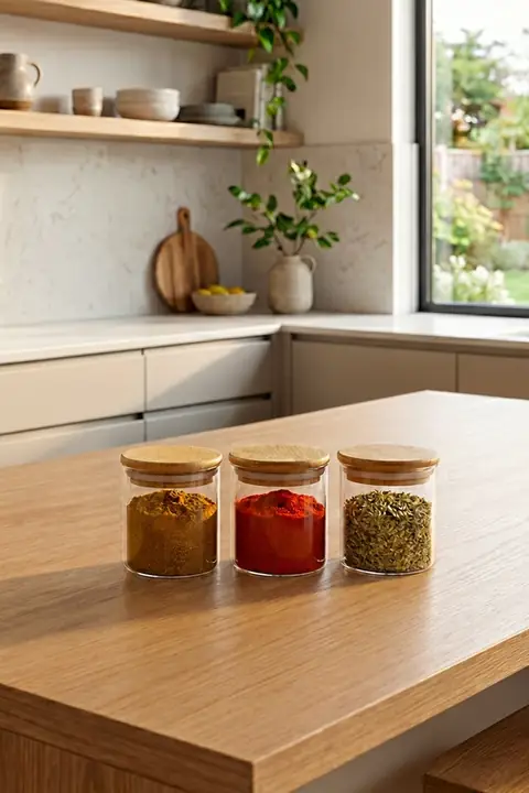 3-Piece Glass Jar Set with Bamboo Lids, 230 ml