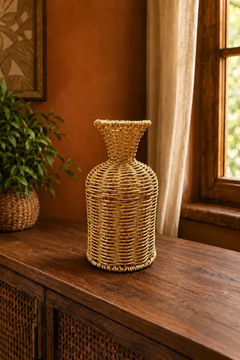 Woven Wicker Decorative Vase, Boho