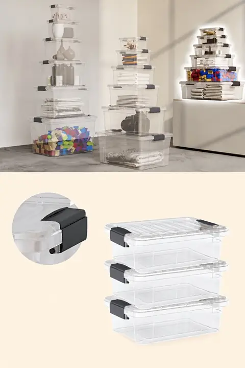 3-Piece Locking-Lid Storage Box Set, 21.5 L