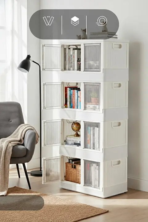 4-Piece Stackable Folding Storage Box Set with Double Doors