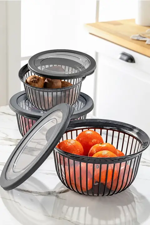 3-Piece Polyline Lidded Bowl Set, 1/2/3 L