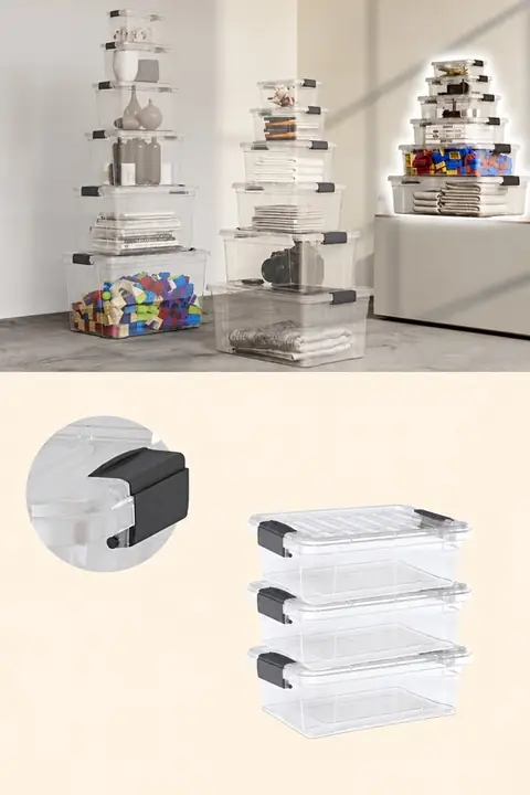 3-Piece Locking-Lid Storage Box Set, 7 L