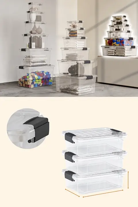 3-Piece Locking-Lid Storage Box Set, 13 L