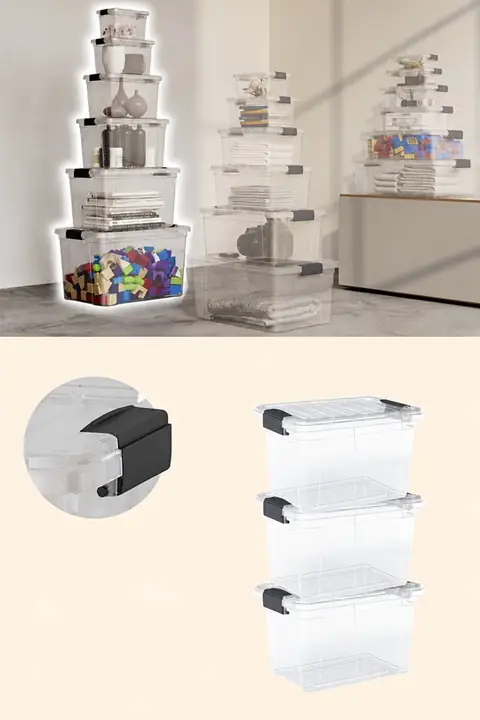 3-Piece Locking-Lid Storage Box Set, 25 L