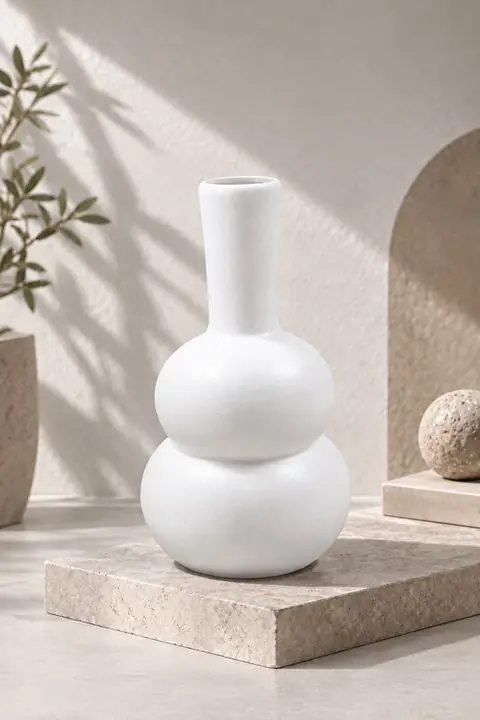 Double-Ring Ceramic Vase, 23 cm