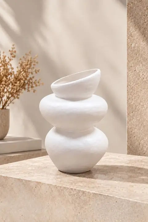 Triple-Ring Ceramic Vase, 21.5 cm
