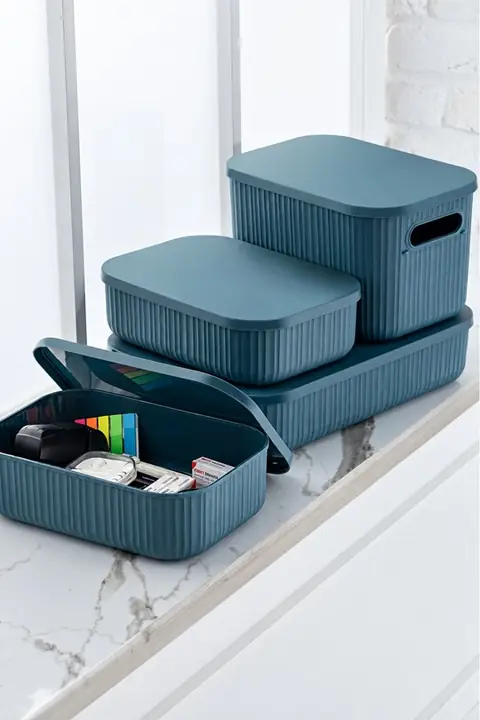 4-Piece Line Lidded Storage Box Set, 6.8/6.2/2×3.2 L