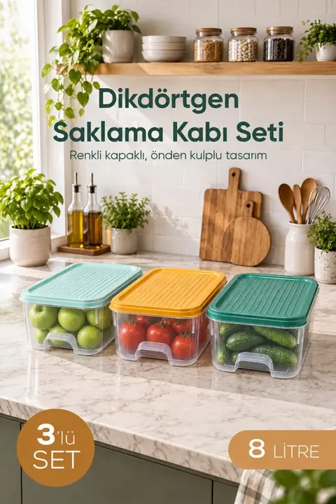 3-Piece Rectangular Storage Container Set with Lids, 8 L