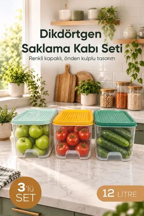 3-Piece Rectangular Storage Container Set with Lids, 12 L