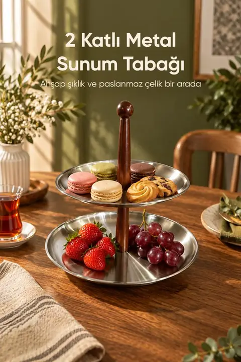 2-Tier Metal Serving Stand with Handle