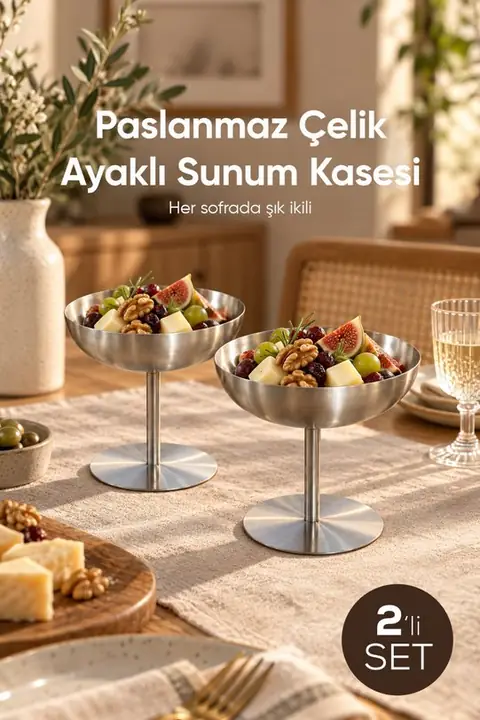 2-Piece Stainless Steel Footed Dessert Bowl, 170 ml